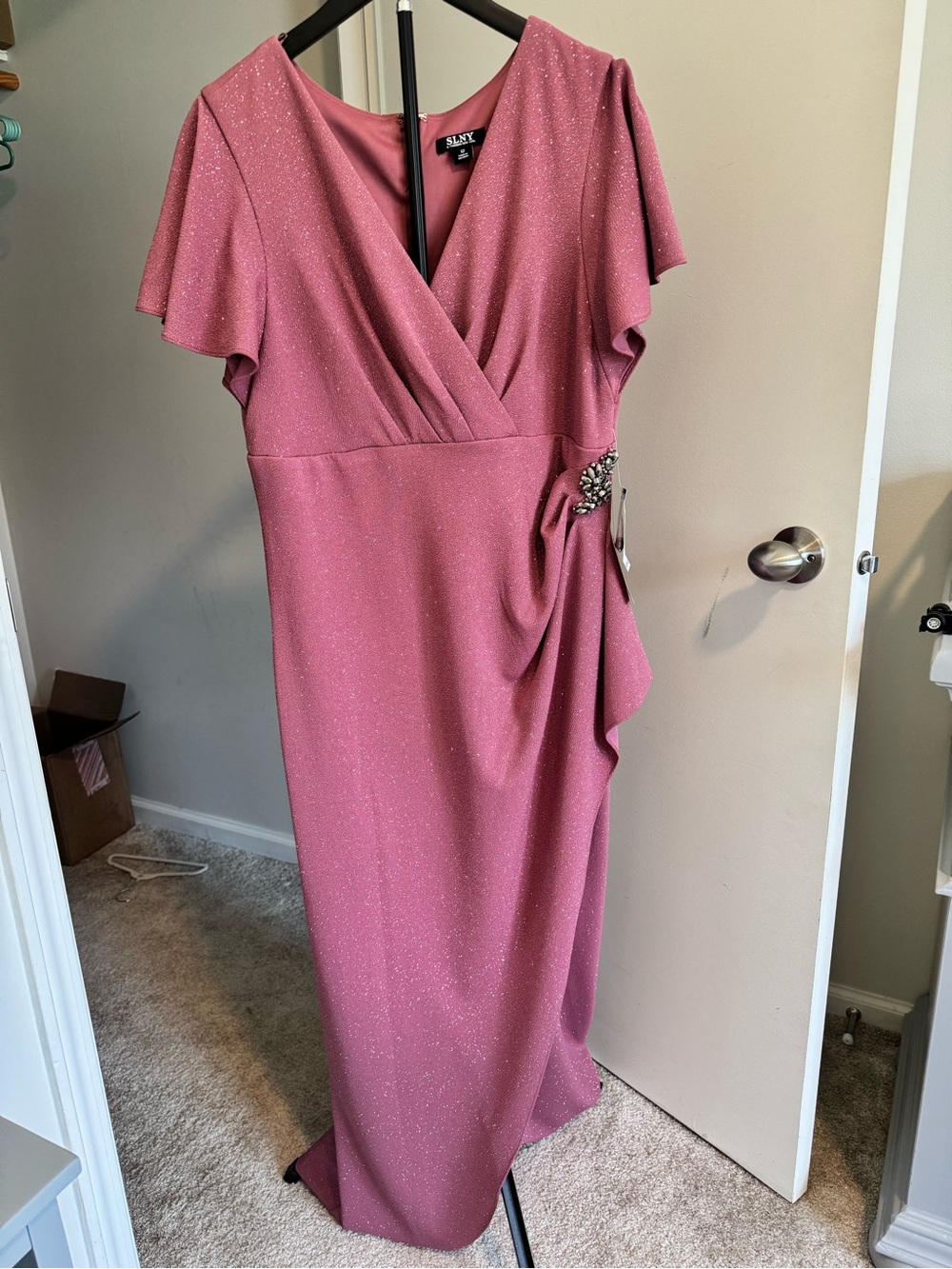 Glitter Wrap-Front Dusty mauve Evening Dress with sparkles size 12